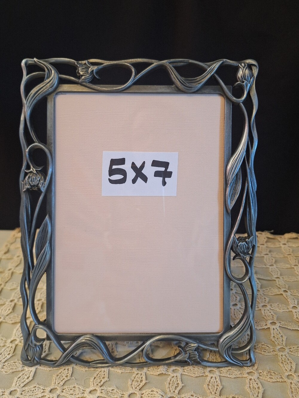 Vintage Art Nouveau Floral Rose Vine Pewter Style Picture Frame 5x7